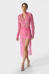 Buy_THE IASO_Pink Crinkle Chiffon Printed Abstract Patterns Collar Rue Flirty Shirt Dress _at_Aza_Fashions