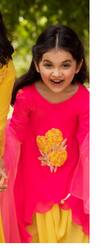 Shop_Panchhi By Kanupriya Tibrewala_Pink Cotton Embroidery And Yellow Set For Girls_at_Aza_Fashions