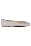 Vanilla Moon_Silver Floral Print And Pearl Bow Trim Riley Ballerina Flats _Online_at_Aza_Fashions