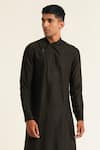 Dhruv Vaish_Black Cotton Silk Plain Side Slit Asymmetric Kurta Set  _Online_at_Aza_Fashions