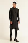 Buy_Dhruv Vaish_Black Cotton Silk Plain Side Slit Asymmetric Kurta Set  _Online_at_Aza_Fashions