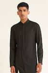 Shop_Dhruv Vaish_Black Cotton Silk Plain Side Slit Panelled Kurta Set  _at_Aza_Fashions