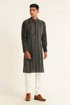 Buy_Dhruv Vaish_Black Cotton Silk Chanderi Embroidered Thread And Metal Work Kurta Set  _at_Aza_Fashions