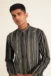 Buy_Dhruv Vaish_Black Cotton Silk Chanderi Embroidered Thread And Metal Work Kurta Set  _Online_at_Aza_Fashions