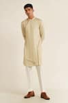 Buy_Dhruv Vaish_Beige Modal Satin Plain Solid Asymmetric Panelled Kurta Set  _at_Aza_Fashions