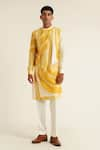 Buy_Dhruv Vaish_Yellow Cotton Silk Chanderi Printed Stroke Panelled Kurta Set  _at_Aza_Fashions