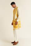 Dhruv Vaish_Yellow Cotton Silk Chanderi Printed Stroke Panelled Kurta Set  _Online_at_Aza_Fashions