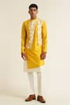 Buy_Dhruv Vaish_Yellow Cotton Silk Chanderi Printed Abstract Panelled Kurta Set  _at_Aza_Fashions