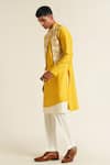 Dhruv Vaish_Yellow Cotton Silk Chanderi Printed Abstract Panelled Kurta Set  _Online_at_Aza_Fashions