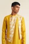 Buy_Dhruv Vaish_Yellow Cotton Silk Chanderi Printed Abstract Panelled Kurta Set  _Online_at_Aza_Fashions