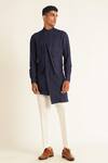 Buy_Dhruv Vaish_Blue Hemp, Cotton Piping Herringbone Pattern Panelled Kurta Set_at_Aza_Fashions