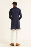 Shop_Dhruv Vaish_Blue Hemp, Cotton Piping Herringbone Pattern Panelled Kurta Set_at_Aza_Fashions