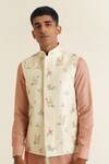 Dhruv Vaish_Ivory Silk Embroidery Bird Jawahar Jacket _Online_at_Aza_Fashions
