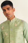 Dhruv Vaish_Green Silk Zari, Embroidery Jade Mist Floral Jawahar Jacket _Online_at_Aza_Fashions