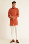 Dhruv Vaish_Orange Silk Embroidery French Knots Jawahar Jacket And Kurta Set  _Online_at_Aza_Fashions