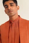 Dhruv Vaish_Orange Silk Embroidery French Knots Jawahar Jacket And Kurta Set  _at_Aza_Fashions