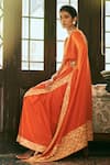 The Whole Nine Yards_Orange Pure Crepe Silk Hand Chandrika Border Saree With Blouse _Online_at_Aza_Fashions