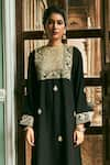 The Whole Nine Yards_Black Matka Silk Hand Embroidery Kashmiri Round Neck Darya Kaftan _Online_at_Aza_Fashions