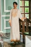 Buy_The Whole Nine Yards_Ivory Matka Silk Hand Embroidery Kashmiri Round Neck Ekkam Kaftan _at_Aza_Fashions