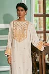 The Whole Nine Yards_Ivory Matka Silk Hand Embroidery Kashmiri Round Neck Ekkam Kaftan _Online_at_Aza_Fashions