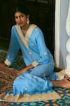 Buy_The Whole Nine Yards_Blue Matka Silk Hand Embroidery Kashmiri V Neck Firoza Kaftan _Online_at_Aza_Fashions