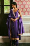 The Whole Nine Yards_Purple Dupion Silk Hand Embroidery Chinar Butti Scoop Heer Kurta Churidar Set _Online_at_Aza_Fashions