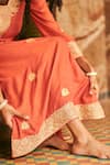 Buy_The Whole Nine Yards_Orange Matka Silk Hand Embroidery Kashmiri V Neck Sijh Kaftan _Online_at_Aza_Fashions