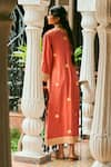 Shop_The Whole Nine Yards_Orange Matka Silk Hand Embroidery Kashmiri V Neck Sijh Kaftan _at_Aza_Fashions