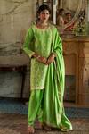 Buy_The Whole Nine Yards_Green Dupion Silk Hand Embroidery Floral Round Neck Vanhi Kurta Pant Set _at_Aza_Fashions