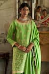 The Whole Nine Yards_Green Dupion Silk Hand Embroidery Floral Round Neck Vanhi Kurta Pant Set _Online_at_Aza_Fashions