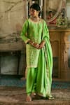 Buy_The Whole Nine Yards_Green Dupion Silk Hand Embroidery Floral Round Neck Vanhi Kurta Pant Set _Online_at_Aza_Fashions