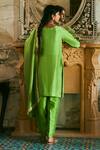 Shop_The Whole Nine Yards_Green Dupion Silk Hand Embroidery Floral Round Neck Vanhi Kurta Pant Set _at_Aza_Fashions