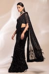 Buy_GEE SIN by Geetanjali Singh_Black Saree Silk Georgette Hand Embroidered Cutdana Pre-draped With Blouse_Online_at_Aza_Fashions