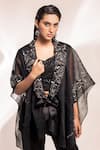 Buy_GEE SIN by Geetanjali Singh_Black Scuba Mesh Hand Embroidered Floral Motifs Lapel Collar Jacket _at_Aza_Fashions