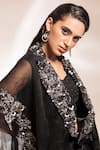 Buy_GEE SIN by Geetanjali Singh_Black Scuba Mesh Hand Embroidered Floral Motifs Lapel Collar Jacket _Online_at_Aza_Fashions