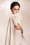 Shop_GEE SIN by Geetanjali Singh_Off White Kaftan Georgette Embellished V Neck Draped _at_Aza_Fashions