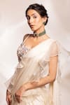 Buy_GEE SIN by Geetanjali Singh_Off White Saree Modal Satin Embellished Beads Pre-stitched Ruffle With Blouse _Online_at_Aza_Fashions