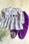 Shop_Khela_Grey Top Chanderi Printed Floral Peplum And Dhoti Pant Set  _at_Aza_Fashions