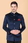 Shop_Manish Nagdeo_Blue Bandhgala Luxury Velvet Solid Plain And Trouser Set _Online_at_Aza_Fashions