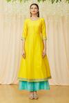 Nazaakat By Samara Singh Yellow Chanderi Round Kurta Palazzo Set Online at Aza Fashions Nazaakat By Samara Singh_Yellow Chanderi Round Kurta Palazzo Set _Online_at_Aza_Fashions