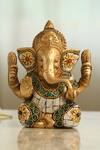 Buy_Amoliconcepts_Multi Color Brass Stone Ganesha Carved Idol_at_Aza_Fashions