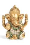 Shop_Amoliconcepts_Multi Color Brass Stone Ganesha Carved Idol_at_Aza_Fashions