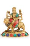 Shop_Amoliconcepts_Multi Color Brass Stone Durga Ma Carved Idol_at_Aza_Fashions