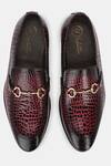 Shop_Lafattio_Maroon Leopard Pattern Colour Block Buckled Moccasins  _at_Aza_Fashions