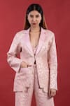 Buy_MONK & MEI BY SONIA ANAND_Pink Broacde Brocade Floral Lapel Collar Biijli Blazer Trouser Set _Online_at_Aza_Fashions