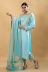 Buy Monk & Mei By Sonia Anand Blue Silk Satin Pearls, Crystals Isha Brocade Pattern Bodice Kurta Pant Set at Aza Fashions Buy_Monk & Mei By Sonia Anand_Blue Silk Satin Pearls, Crystals Isha Brocade Pattern Bodice Kurta Pant Set _at_Aza_Fashions