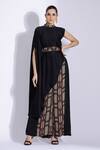 Buy_Studio Surbhi_Black Georgette, Satin Piping Bandeau Neck Asymmetric Top And Side Pleated Pant _at_Aza_Fashions