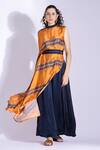 Buy_Studio Surbhi_Orange Georgette, Satin Bandeau Neck Abstract Print Asymmetric Top And Flared Pant _at_Aza_Fashions