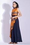 Buy_Studio Surbhi_Orange Georgette, Satin Bandeau Neck Abstract Print Asymmetric Top And Flared Pant _Online_at_Aza_Fashions