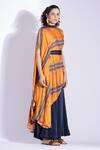 Shop_Studio Surbhi_Orange Georgette, Satin Bandeau Neck Abstract Print Asymmetric Top And Flared Pant _Online_at_Aza_Fashions